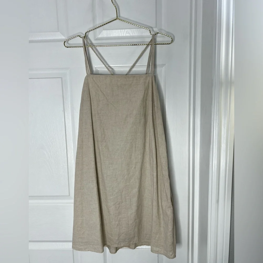 h&m short linen blend dress Ladies - Pink/patterned Linen-Blend Mini Dress - Size: XL